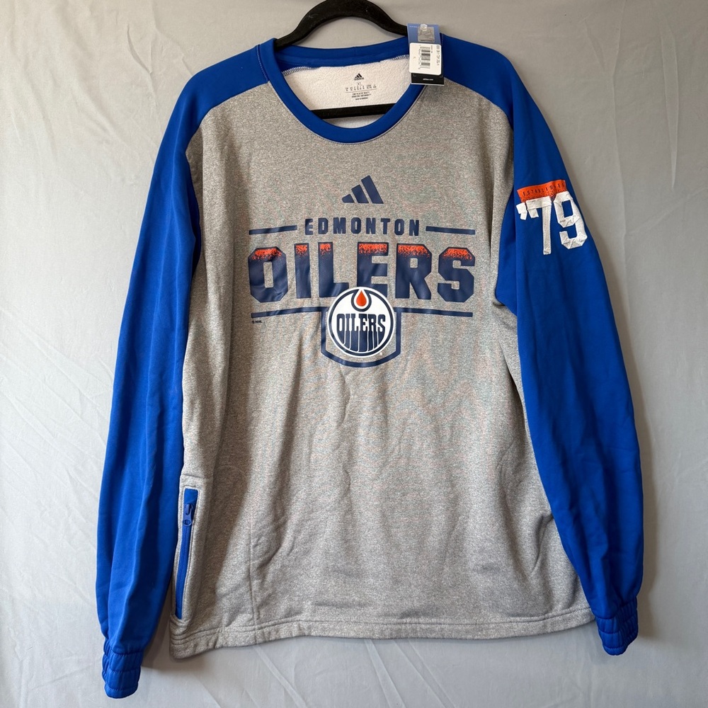 adidas Edmonton Oilers Gray and Blue Crewneck Sweater
